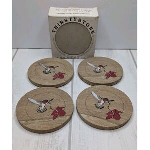 Vintage Thirstystone Hummingbird Sandstone Coasters Set of 4 New Old Stock Box